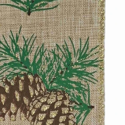 Stuha jutová s drátkem hnědá vánoční šišky 9.1 m