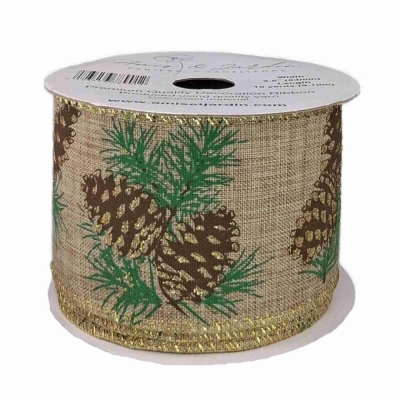 Stuha jutová s drátkem hnědá vánoční šišky 9.1 m