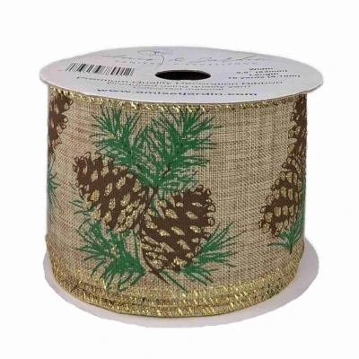 Stuha jutová s drátkem hnědá vánoční šišky 9.1 m