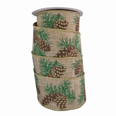 Stuha jutová s drátkem hnědá vánoční šišky 9.1 m