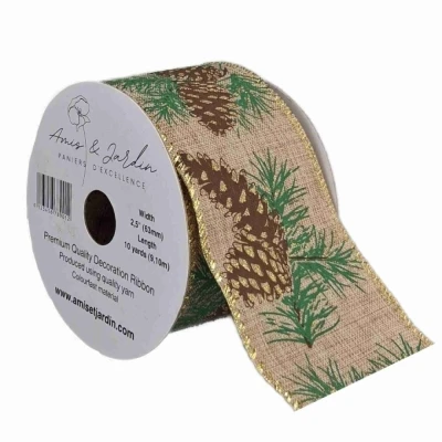 Stuha jutová s drátkem hnědá vánoční šišky 9.1 m