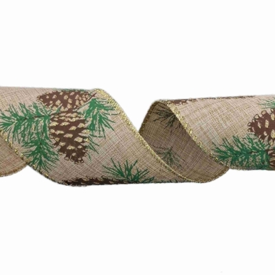 Stuha jutová s drátkem hnědá vánoční šišky 9.1 m