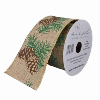 Stuha jutová s drátkem hnědá vánoční šišky 9.1 m