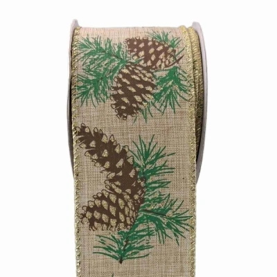 Stuha jutová s drátkem hnědá vánoční šišky 9.1 m