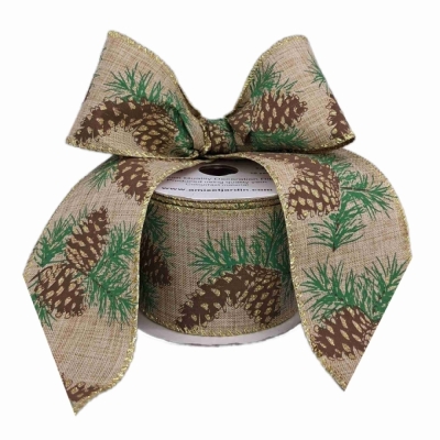 Stuha jutová s drátkem hnědá vánoční šišky 9.1 m