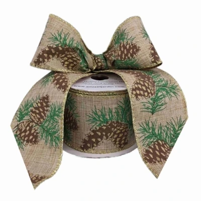 Stuha jutová s drátkem hnědá vánoční šišky 9.1 m