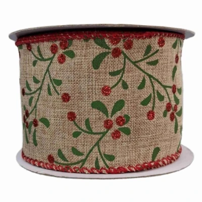 Stuha jutová s drátkem hnědá vánoční větvičky s bobulkami 9.1 m