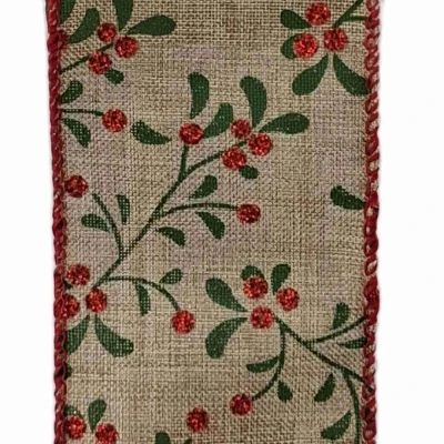 Stuha jutová s drátkem hnědá vánoční větvičky s bobulkami 9.1 m