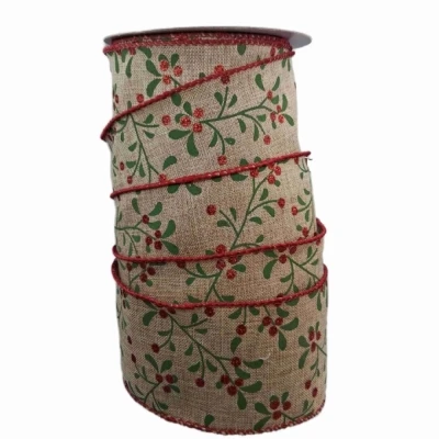 Stuha jutová s drátkem hnědá vánoční větvičky s bobulkami 9.1 m