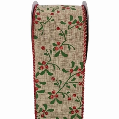 Stuha jutová s drátkem hnědá vánoční větvičky s bobulkami 9.1 m