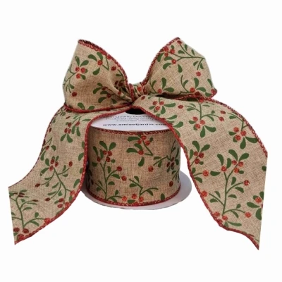 Stuha jutová s drátkem hnědá vánoční větvičky s bobulkami 9.1 m