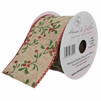 Stuha jutová s drátkem hnědá vánoční větvičky s bobulkami 9.1 m