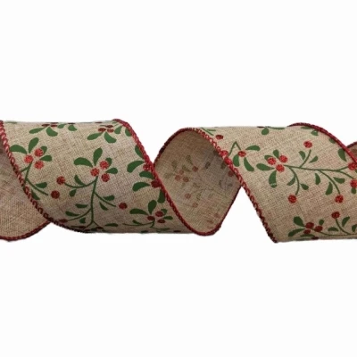 Stuha jutová s drátkem hnědá vánoční větvičky s bobulkami 9.1 m