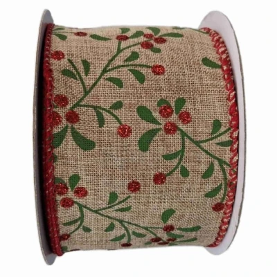 Stuha jutová s drátkem hnědá vánoční větvičky s bobulkami 9.1 m