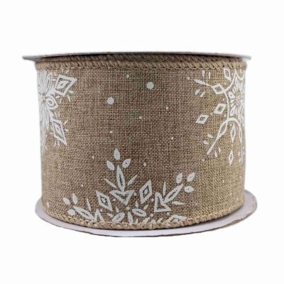 Stuha jutová s drátkem hnědá zimní sněhové vločky 9.1 m