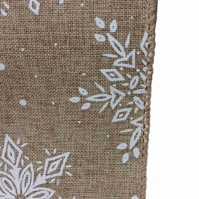 Stuha jutová s drátkem hnědá zimní sněhové vločky 9.1 m
