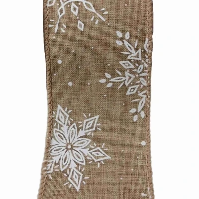 Stuha jutová s drátkem hnědá zimní sněhové vločky 9.1 m