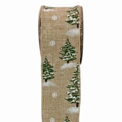 Stuha jutová s drátkem hnědá zimní stromek 9.1 m