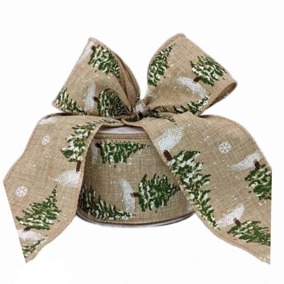 Stuha jutová s drátkem hnědá zimní stromek 9.1 m