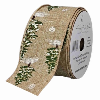 Stuha jutová s drátkem hnědá zimní stromek 9.1 m