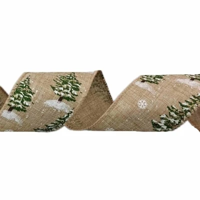 Stuha jutová s drátkem hnědá zimní stromek 9.1 m