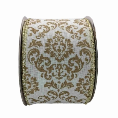 Stuha jutová s drátkem krémová ornamenty 9.1 m