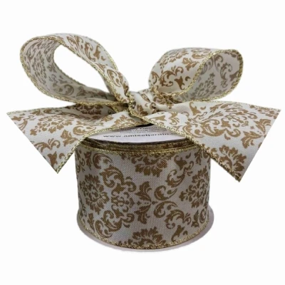 Stuha jutová s drátkem krémová ornamenty 9.1 m