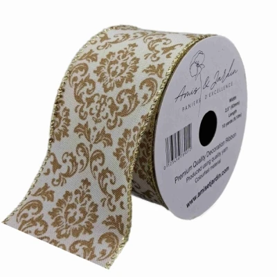 Stuha jutová s drátkem krémová ornamenty 9.1 m