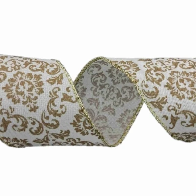 Stuha jutová s drátkem krémová ornamenty 9.1 m