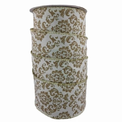 Stuha jutová s drátkem krémová ornamenty 9.1 m