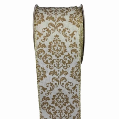 Stuha jutová s drátkem krémová ornamenty 9.1 m