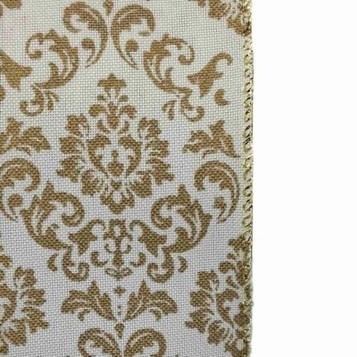 Stuha jutová s drátkem krémová ornamenty 9.1 m