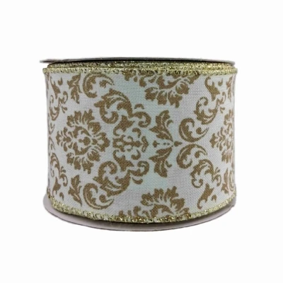 Stuha jutová s drátkem krémová ornamenty 9.1 m