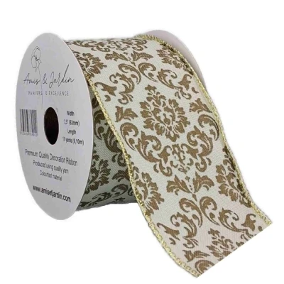 Stuha jutová s drátkem krémová ornamenty 9.1 m