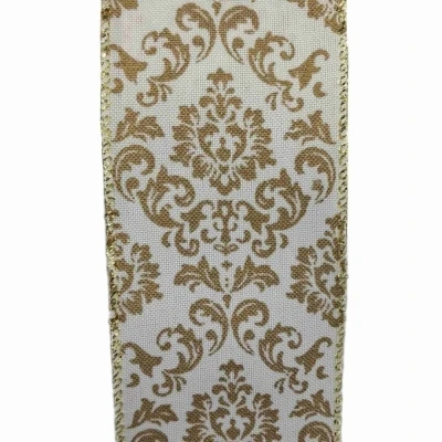 Stuha jutová s drátkem krémová ornamenty 9.1 m