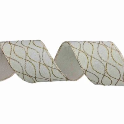 Stuha jutová s drátkem krémová vánoční geometrie 9.1 m