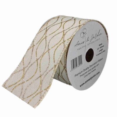 Stuha jutová s drátkem krémová vánoční geometrie 9.1 m