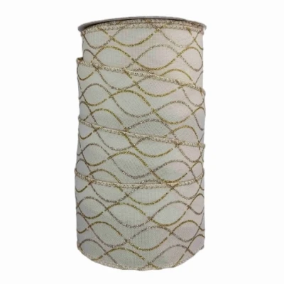 Stuha jutová s drátkem krémová vánoční geometrie 9.1 m