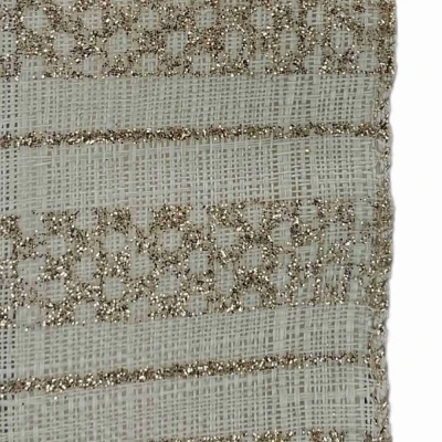 Stuha jutová s drátkem krémová vánoční geometrie 9.1 m