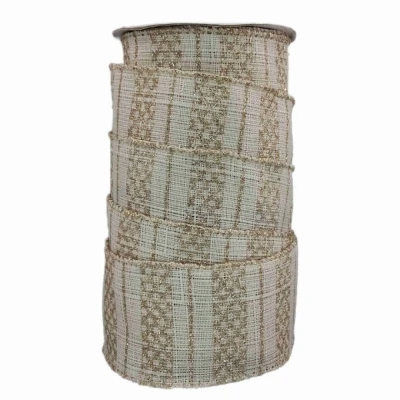 Stuha jutová s drátkem krémová vánoční geometrie 9.1 m