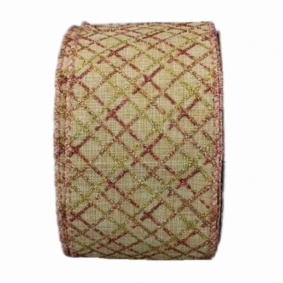 Stuha jutová s drátkem krémová vánoční geometrie 9.1 m