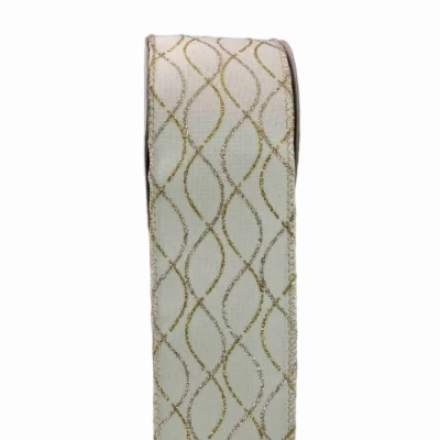 Stuha jutová s drátkem krémová vánoční geometrie 9.1 m