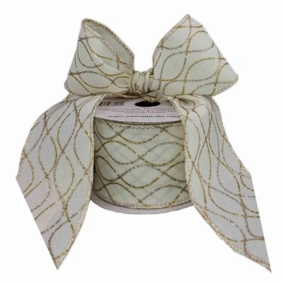 Stuha jutová s drátkem krémová vánoční geometrie 9.1 m