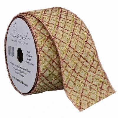 Stuha jutová s drátkem krémová vánoční geometrie 9.1 m