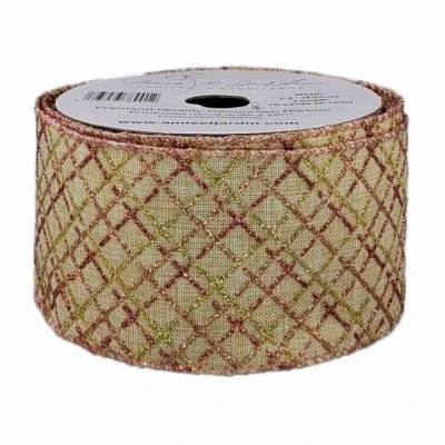 Stuha jutová s drátkem krémová vánoční geometrie 9.1 m