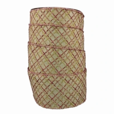 Stuha jutová s drátkem krémová vánoční geometrie 9.1 m