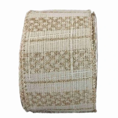 Stuha jutová s drátkem krémová vánoční geometrie 9.1 m