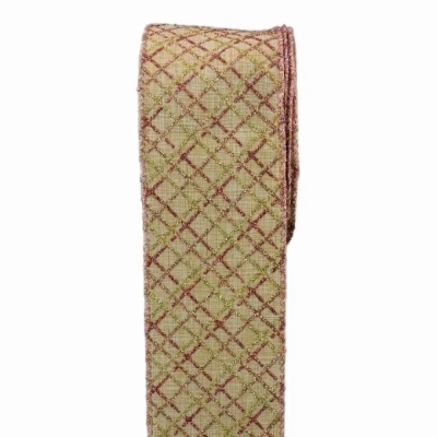 Stuha jutová s drátkem krémová vánoční geometrie 9.1 m