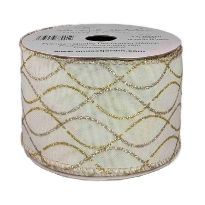 Stuha jutová s drátkem krémová vánoční geometrie 9.1 m