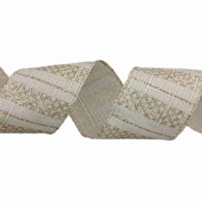 Stuha jutová s drátkem krémová vánoční geometrie 9.1 m